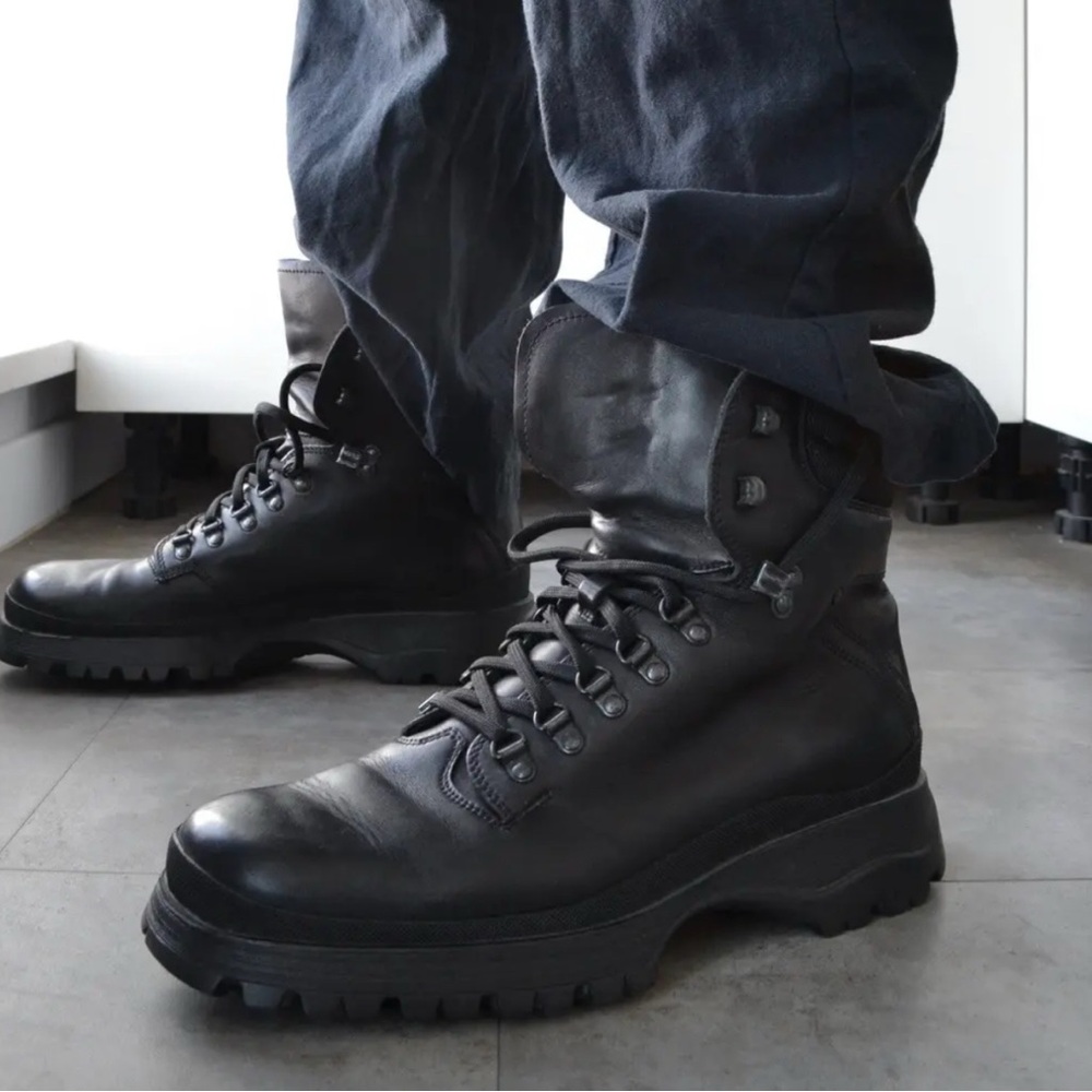 Prada men chunky leather combat boots